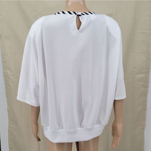 Robbie Sport Vintage Nautical 80s Blouse White  Short Sleeves Stripe Details - Picture 6 of 11